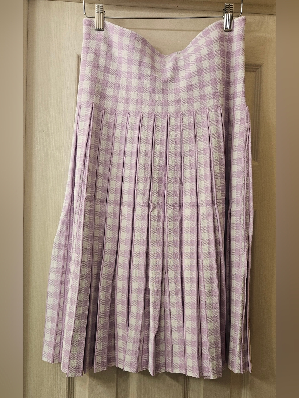 Pleated Lavender  Purple, Gingham Midi Skirt 25in